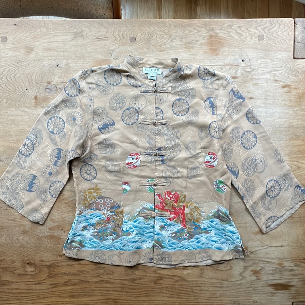 Citron Y2K Shirt XS 100% Silk Floral Asian